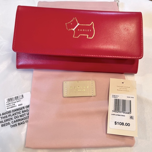 RADLEY LONDON Handbags - RADLEY LONDON-Heritage Dog Outline-Red Flap Over Leather Wallet + Dust Bag-EUC